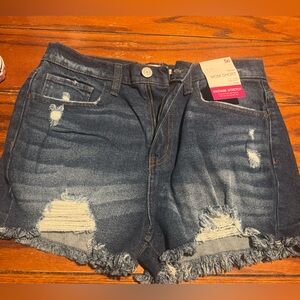 SO Women's Distressed Denim Shorts - Dark Blue